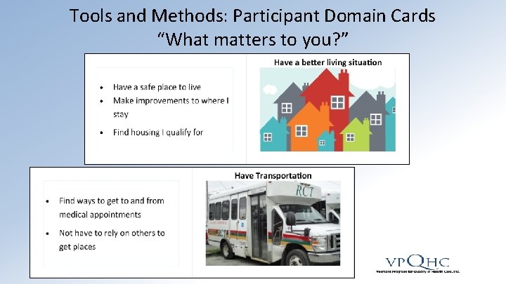 Tools and Methods: Participant Domain Cards “What matters to you? ” 
