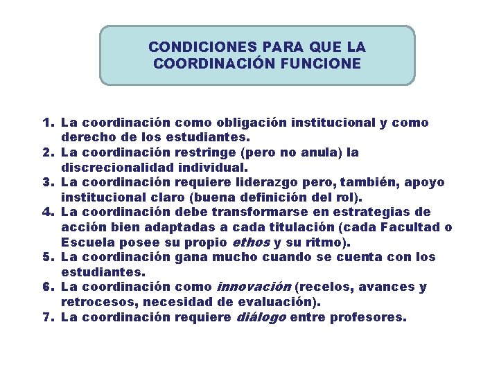 CONDICIONES PARA QUE LA COORDINACIÓN FUNCIONE 1. La coordinación como obligación institucional y como