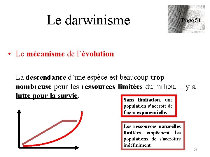 Le darwinisme Page 54 • Le mécanisme de l’évolution La descendance d’une espèce est