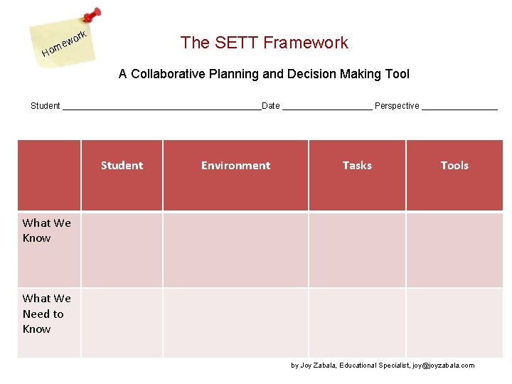 ork The SETT Framework w me Ho A Collaborative Planning and Decision Making Tool ork The SETT Framework w me Ho A Collaborative Planning and Decision Making Tool