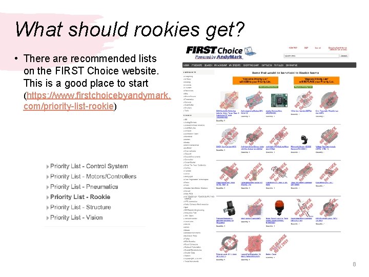 What should rookies get? • There are recommended lists on the FIRST Choice website.