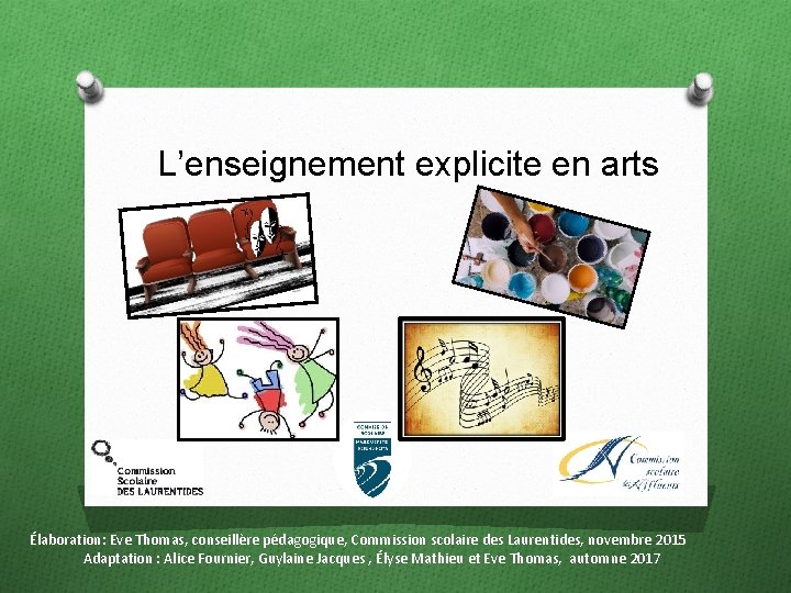 L’enseignement explicite en arts Élaboration: Eve Thomas, conseillère pédagogique, Commission scolaire des Laurentides, novembre