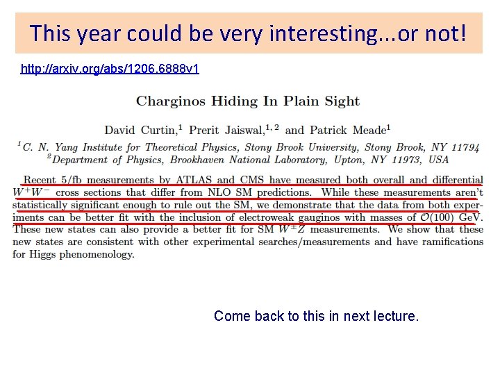 This year could be very interesting. . . or not! http: //arxiv. org/abs/1206. 6888