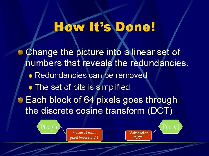 How It’s Done! Change the picture into a linear set of numbers that reveals