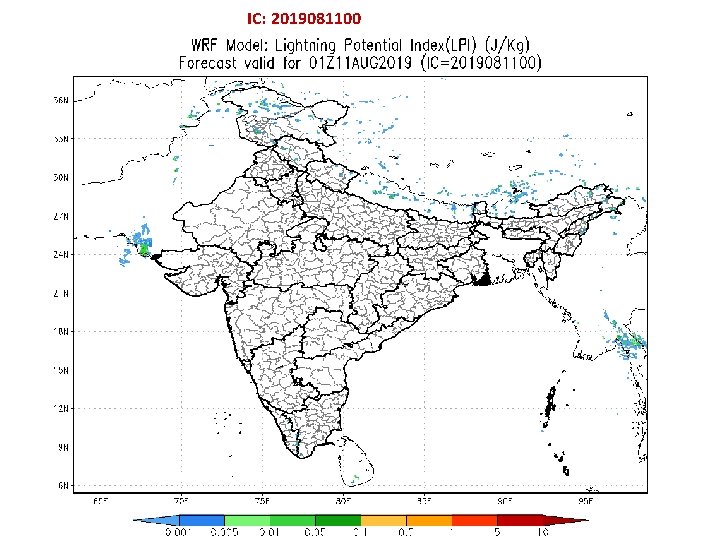 IC: 2019081100 Hourly evolution of IMD: WRF (3 km) Derived : Lightning Potential Index