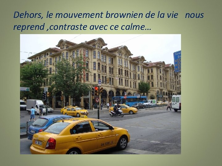 Dehors, le mouvement brownien de la vie nous reprend , contraste avec ce calme…