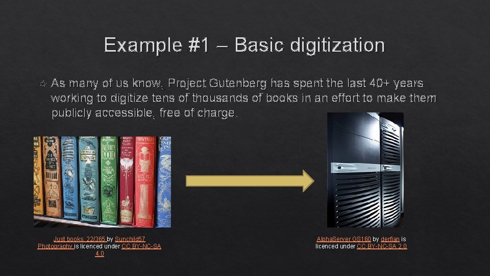 Example #1 – Basic digitization As many of us know, Project Gutenberg has spent