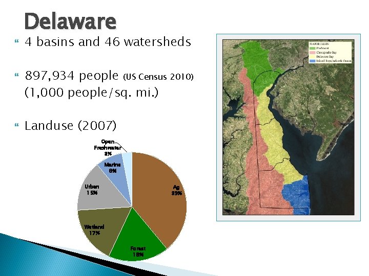  Delaware 4 basins and 46 watersheds 897, 934 people (US Census 2010) (1,