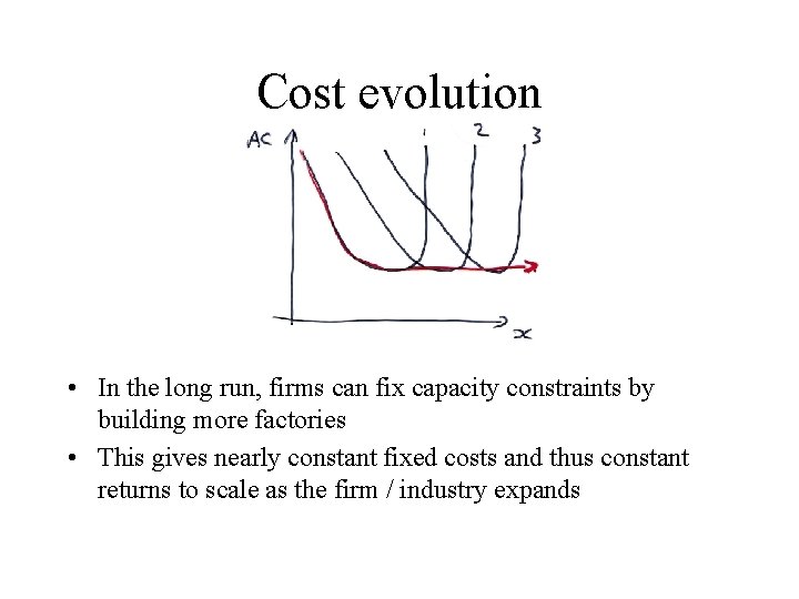 Cost evolution • In the long run, firms can fix capacity constraints by building