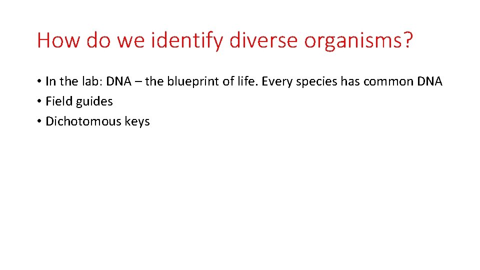 How do we identify diverse organisms? • In the lab: DNA – the blueprint
