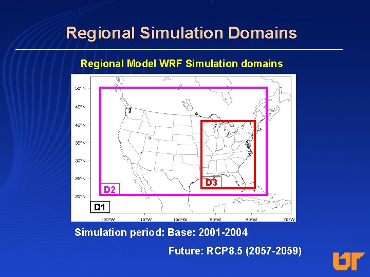 Regional Simulation Domains Regional Model WRF Simulation domains D 2 D 3 D 1