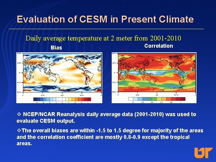 Evaluation of CESM in Present Climate Daily average temperature at 2 meter from 2001