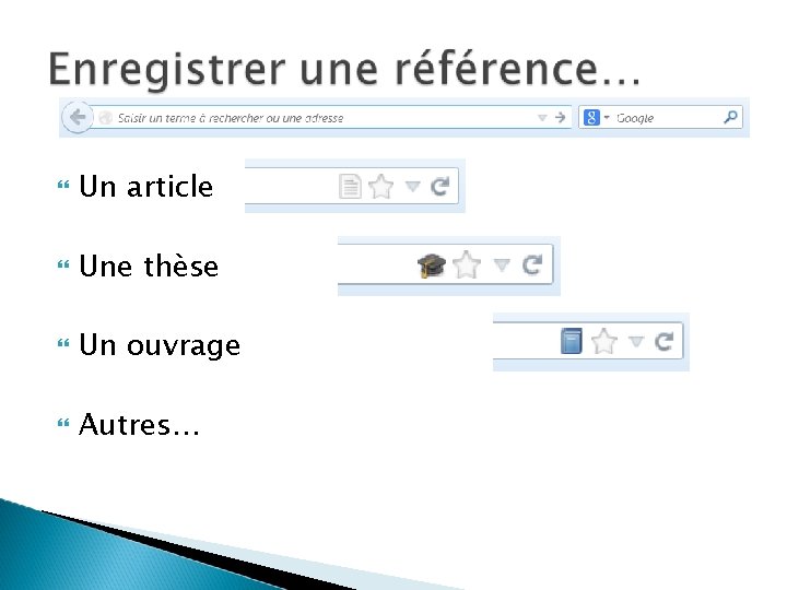 Un article Une thèse Un ouvrage Autres… Un article Une thèse Un ouvrage Autres…