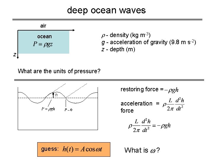 deep ocean waves air r - density (kg m-3) ocean g - acceleration of