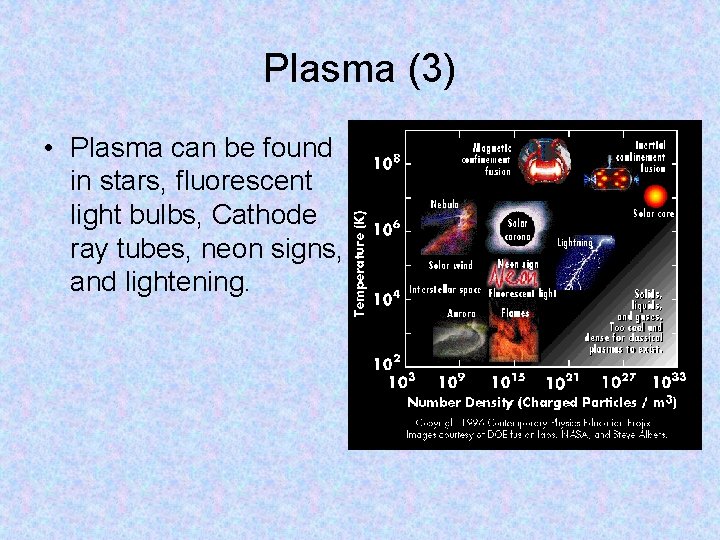 Plasma (3) • Plasma can be found in stars, fluorescent light bulbs, Cathode ray