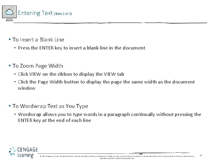 Entering Text (Slide 2 of 3) • To Insert a Blank Line • Press Entering Text (Slide 2 of 3) • To Insert a Blank Line • Press