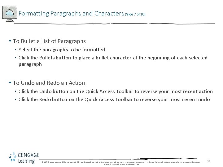 Formatting Paragraphs and Characters (Slide 7 of 10) • To Bullet a List of Formatting Paragraphs and Characters (Slide 7 of 10) • To Bullet a List of