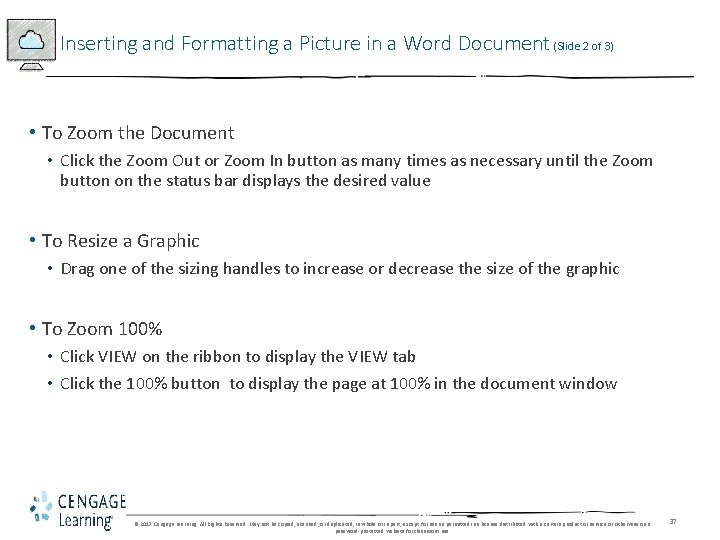 Inserting and Formatting a Picture in a Word Document (Slide 2 of 3) • Inserting and Formatting a Picture in a Word Document (Slide 2 of 3) •