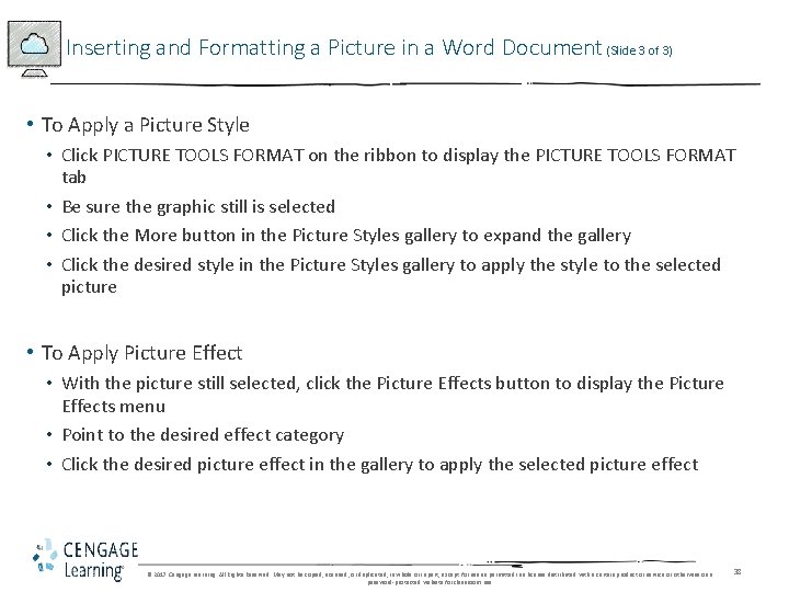 Inserting and Formatting a Picture in a Word Document (Slide 3 of 3) • Inserting and Formatting a Picture in a Word Document (Slide 3 of 3) •