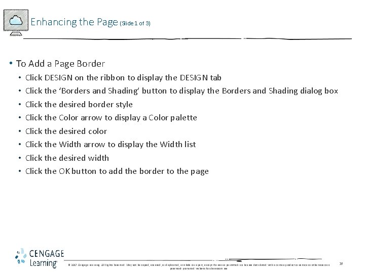Enhancing the Page (Slide 1 of 3) • To Add a Page Border • Enhancing the Page (Slide 1 of 3) • To Add a Page Border •