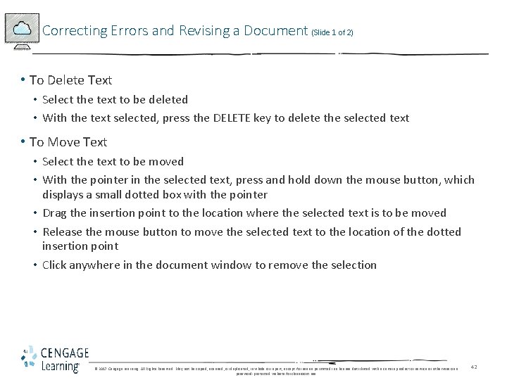 Correcting Errors and Revising a Document (Slide 1 of 2) • To Delete Text Correcting Errors and Revising a Document (Slide 1 of 2) • To Delete Text