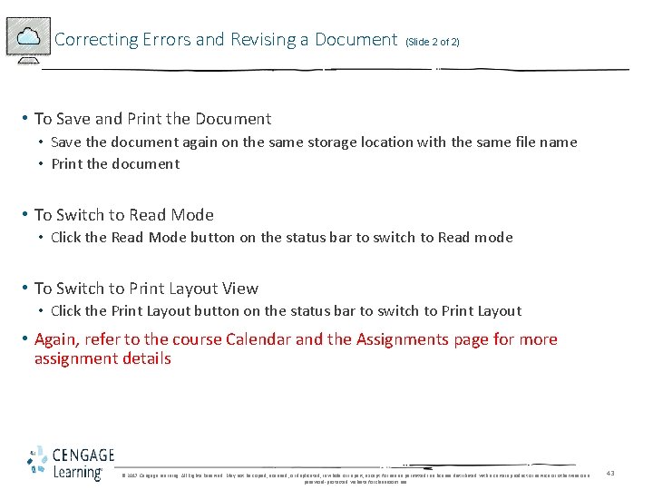 Correcting Errors and Revising a Document (Slide 2 of 2) • To Save and Correcting Errors and Revising a Document (Slide 2 of 2) • To Save and