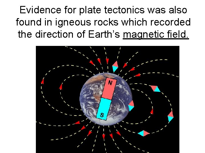 Evidence for plate tectonics was also found in igneous rocks which recorded the direction