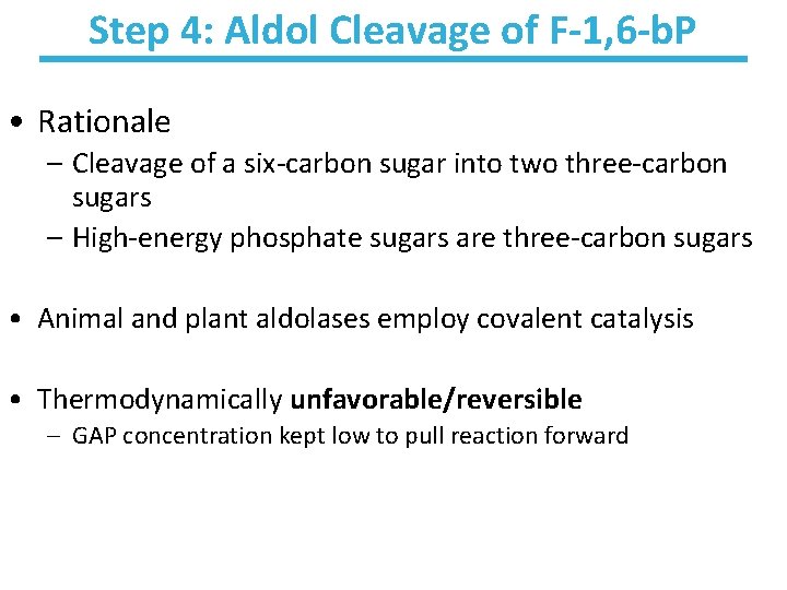 Step 4: Aldol Cleavage of F-1, 6 -b. P • Rationale – Cleavage of