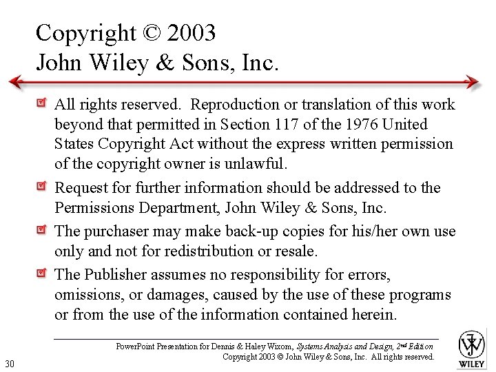 Copyright © 2003 John Wiley & Sons, Inc. All rights reserved. Reproduction or translation