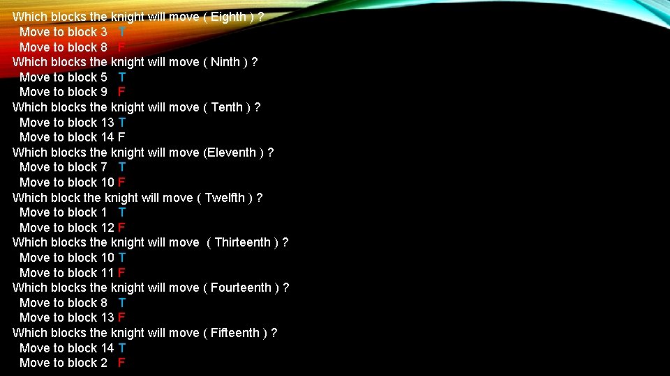 Which blocks the knight will move ( Eighth ) ? Move to block 3