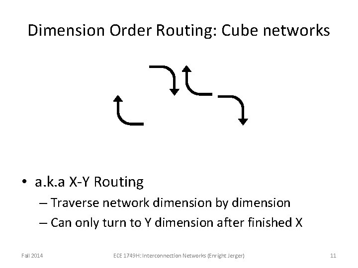 Dimension Order Routing: Cube networks • a. k. a X-Y Routing – Traverse network