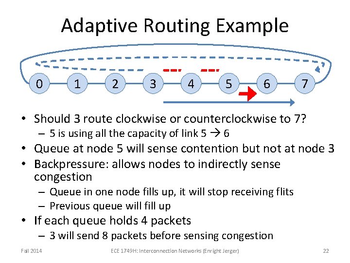 Adaptive Routing Example 0 1 2 3 4 5 6 7 • Should 3