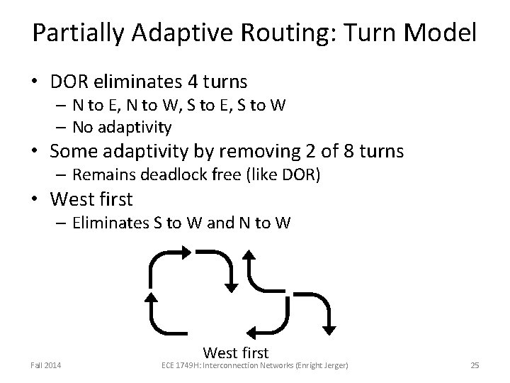 Partially Adaptive Routing: Turn Model • DOR eliminates 4 turns – N to E,