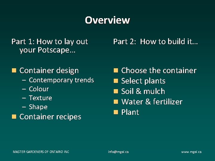 Overview Part 1: How to lay out your Potscape… n Container design – – Overview Part 1: How to lay out your Potscape… n Container design – –