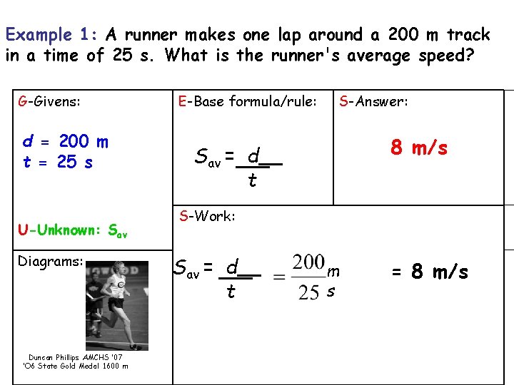 Example 1: A runner makes one lap around a 200 m track in a