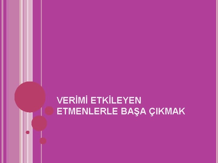 VERİMİ ETKİLEYEN ETMENLERLE BAŞA ÇIKMAK 