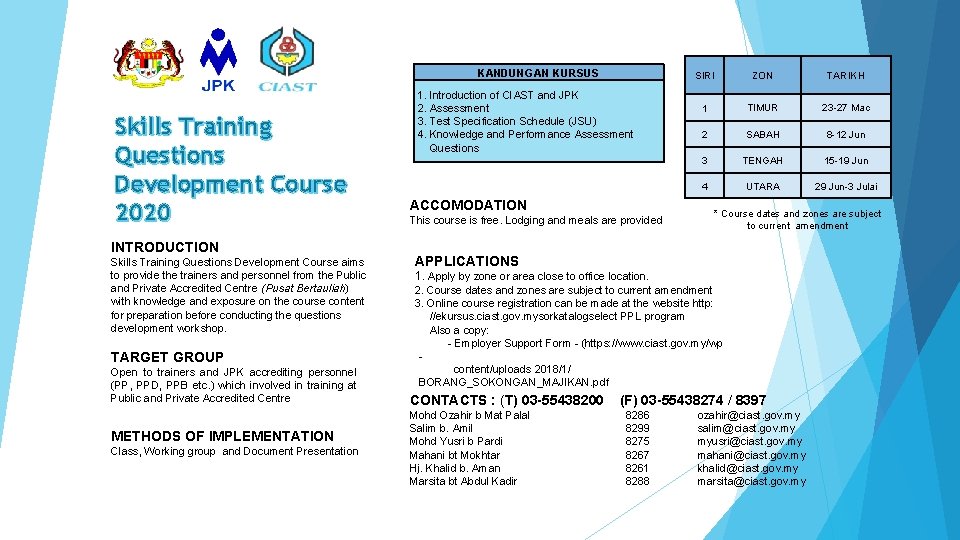 KANDUNGAN KURSUS Skills Training Questions Development Course 2020 INTRODUCTION Skills Training Questions Development Course