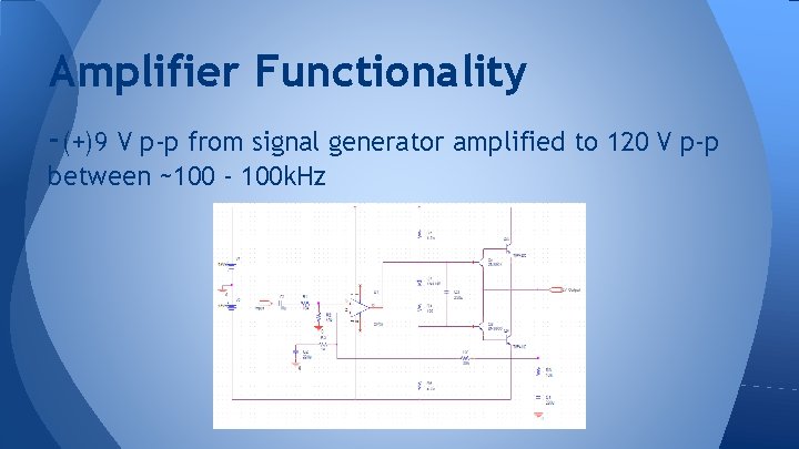 Amplifier Functionality -(+)9 V p-p from signal generator amplified to 120 V p-p between