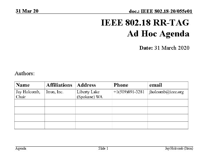 31 Mar 20 doc. : IEEE 802. 18 -20/055 r 01 IEEE 802. 18