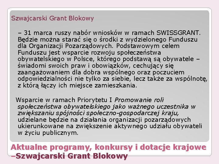 Szwajcarski Grant Blokowy – 31 marca ruszy nabór wniosków w ramach SWISSGRANT. Będzie można