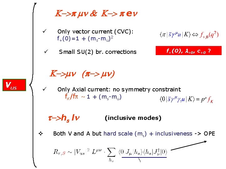 K->p mn & K-> p en Only vector current (CVC): f+(0)=1 + (ms-mu)2 ü