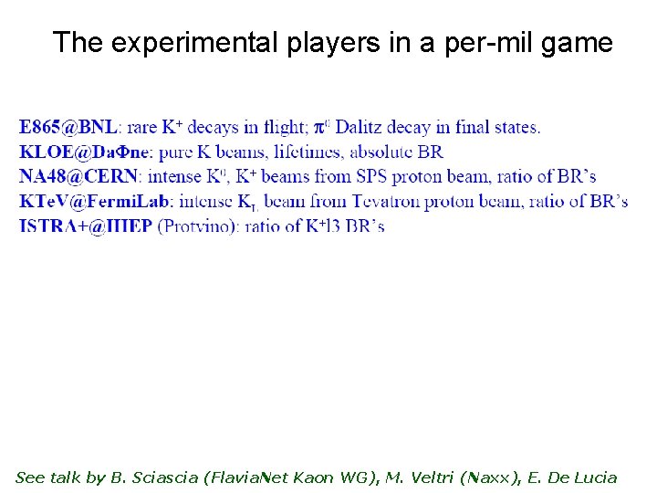 The experimental players in a per-mil game See talk by B. Sciascia (Flavia. Net