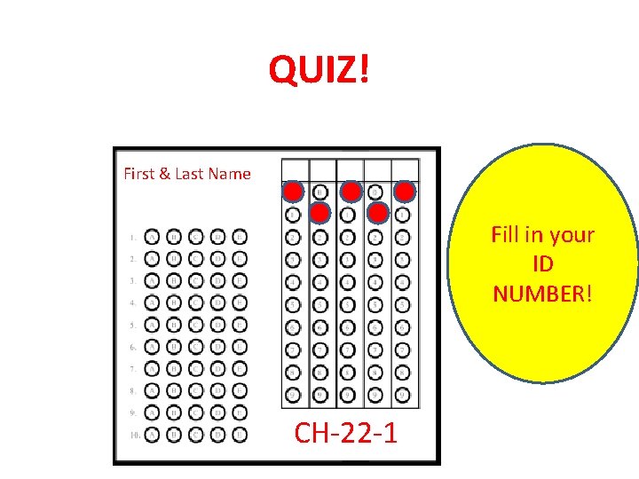 QUIZ! First & Last Name Fill in your ID NUMBER! CH-22 -1 