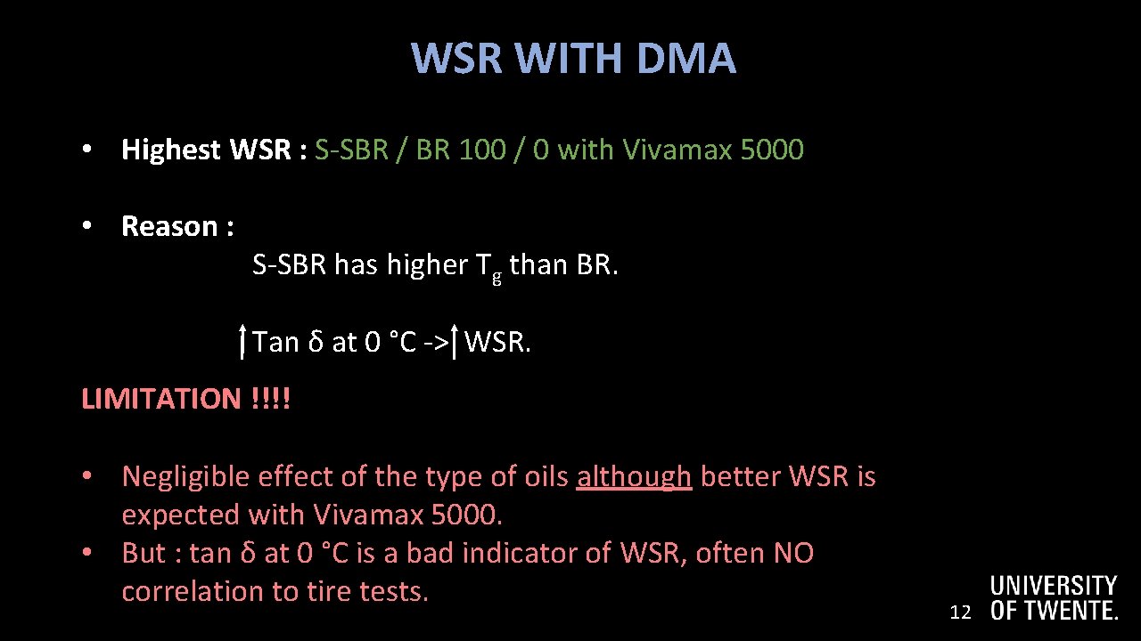 1 3 WSR WITH DMA • Highest WSR : S-SBR / BR 100 /