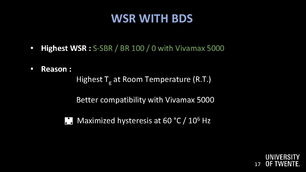 1 8 WSR WITH BDS • Highest WSR : S-SBR / BR 100 /