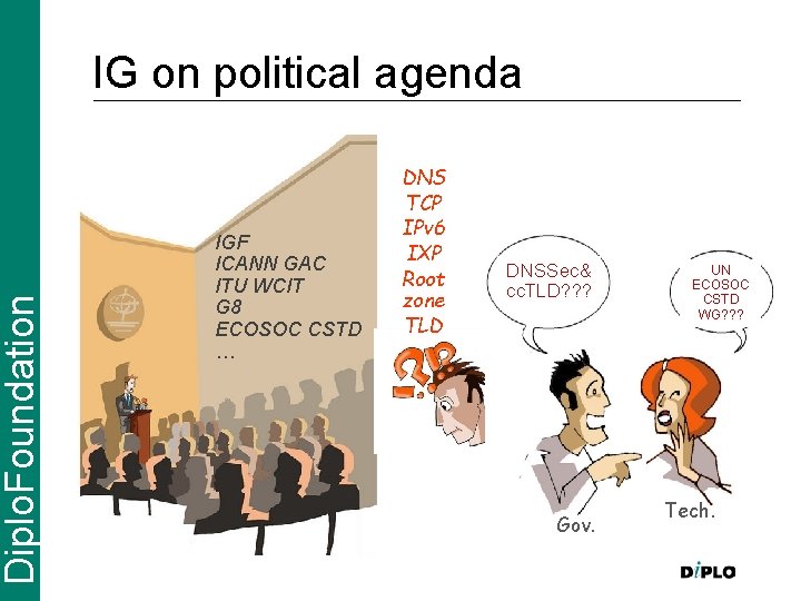 Diplo. Foundation IG on political agenda IGF ICANN GAC ITU WCIT G 8 ECOSOC