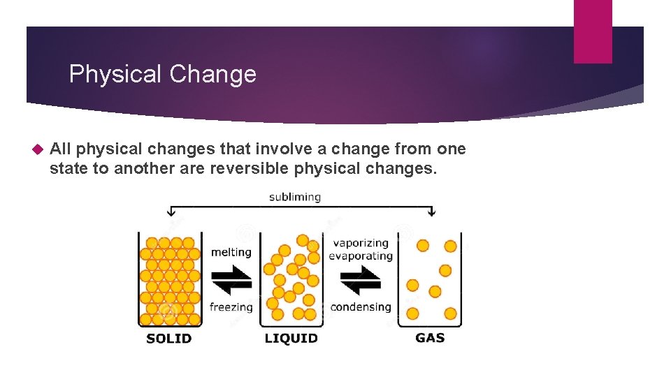 Physical Change All physical changes that involve a change from one state to another