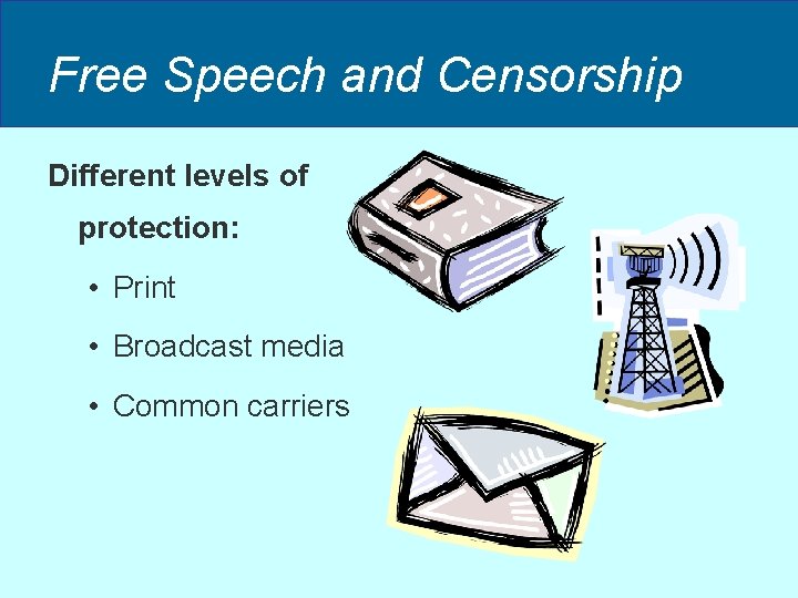 Free Speech and Censorship Different levels of protection: • Print • Broadcast media • Free Speech and Censorship Different levels of protection: • Print • Broadcast media •