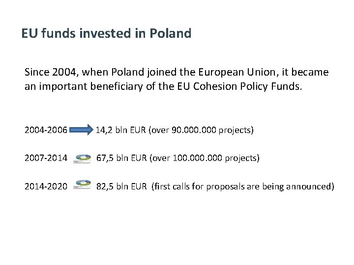 EU funds invested in Poland Since 2004, when Poland joined the European Union, it