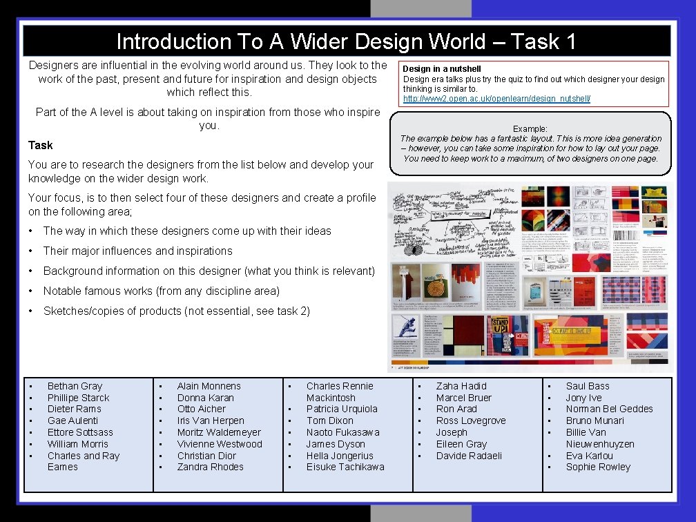 Introduction To A Wider Design World – Task 1 Designers are influential in the Introduction To A Wider Design World – Task 1 Designers are influential in the